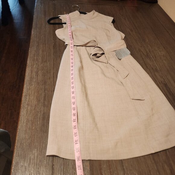 Tahari Seamed Tie Waist A-Line Dress NWT Tan Size 2 - Picture 2 of 11